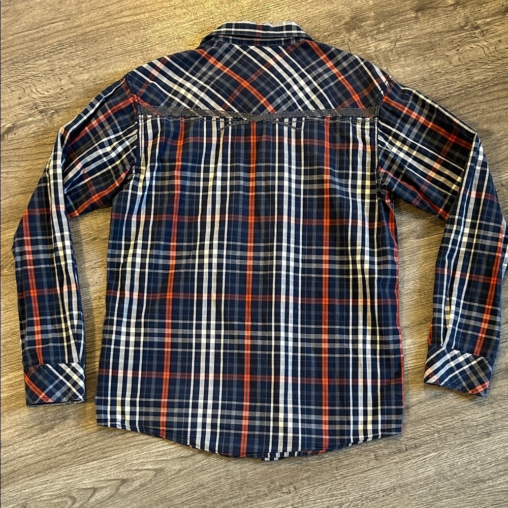 Ariat Pro Series Plaid Western Snap Shirt Mens Large Navy Red Pearl Snap - Picture 7 of 11